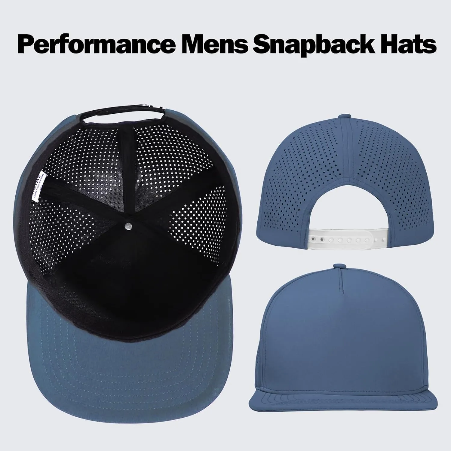 LiuSuper M/L/XL/XXL Flat Brim 5 Panel Hats for Men Performance Mens Snapback Hats Quick Dry Laser Perforated Baseball Cap