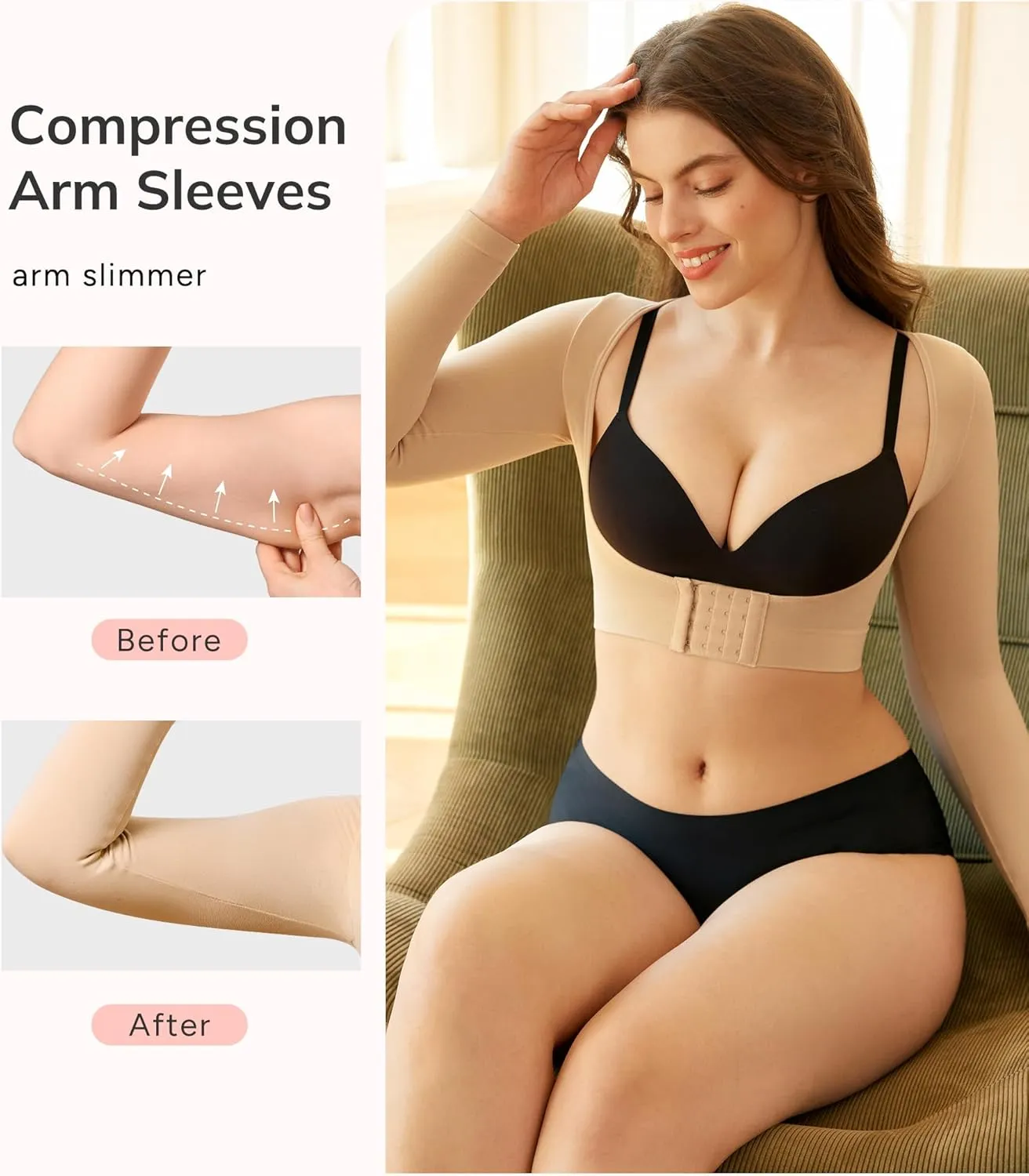LODAY Arm Compression Sleeve Women Upper Arm Shaper Lipo Post Surgery Arm Sleeves for Women