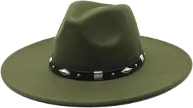 Mens Fedora Hats for Women Big Brim Vintage Church Cap Formal Dress Wedding Hat with Belt Buckle