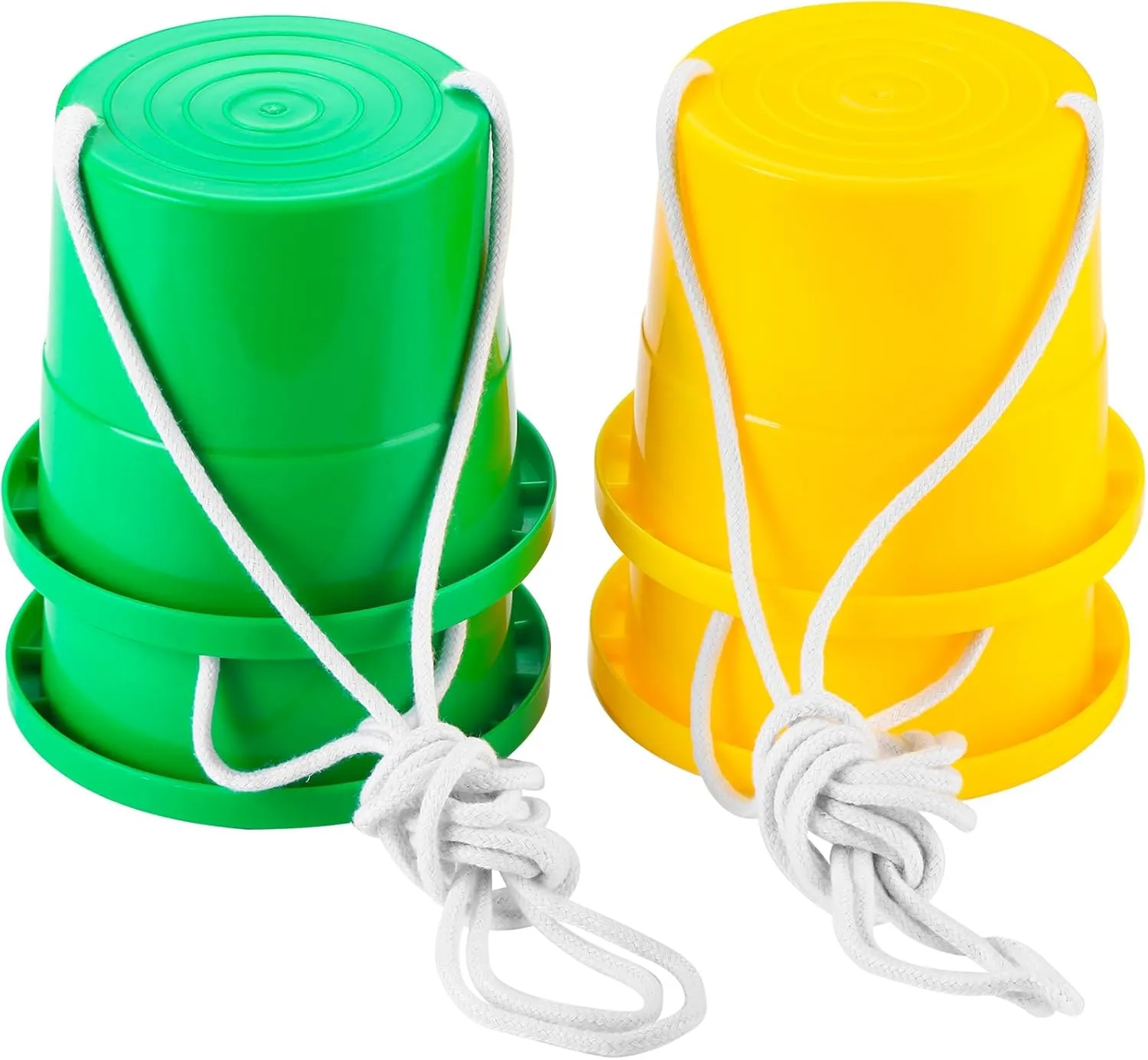 Meooeck 2 Pairs Walking Stilts Balancing Bucket Cup Thickened Plastic Stilts with Adjustable Rope for Kid Balance Coordination Birthday Playground Game Party Favor