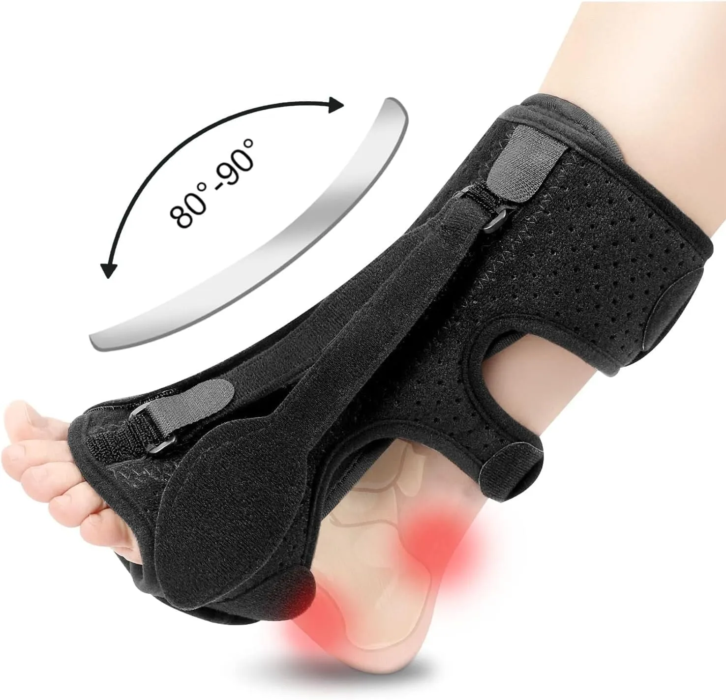 Plantar Fasciitis Night Splint, Plantar Fasciitis Relief Brace, 3 Adjustable Straps Relief Brace for Foot Drop, Achilles Tendonitis & Heel Pain - Day & Night Support (Black)