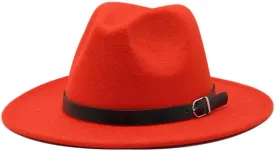 Pulcykp British Hat Men Women Imitation Woolen Winter Felt Hats Fashion Jazz Hat Chapeau Orange red 59-60CM