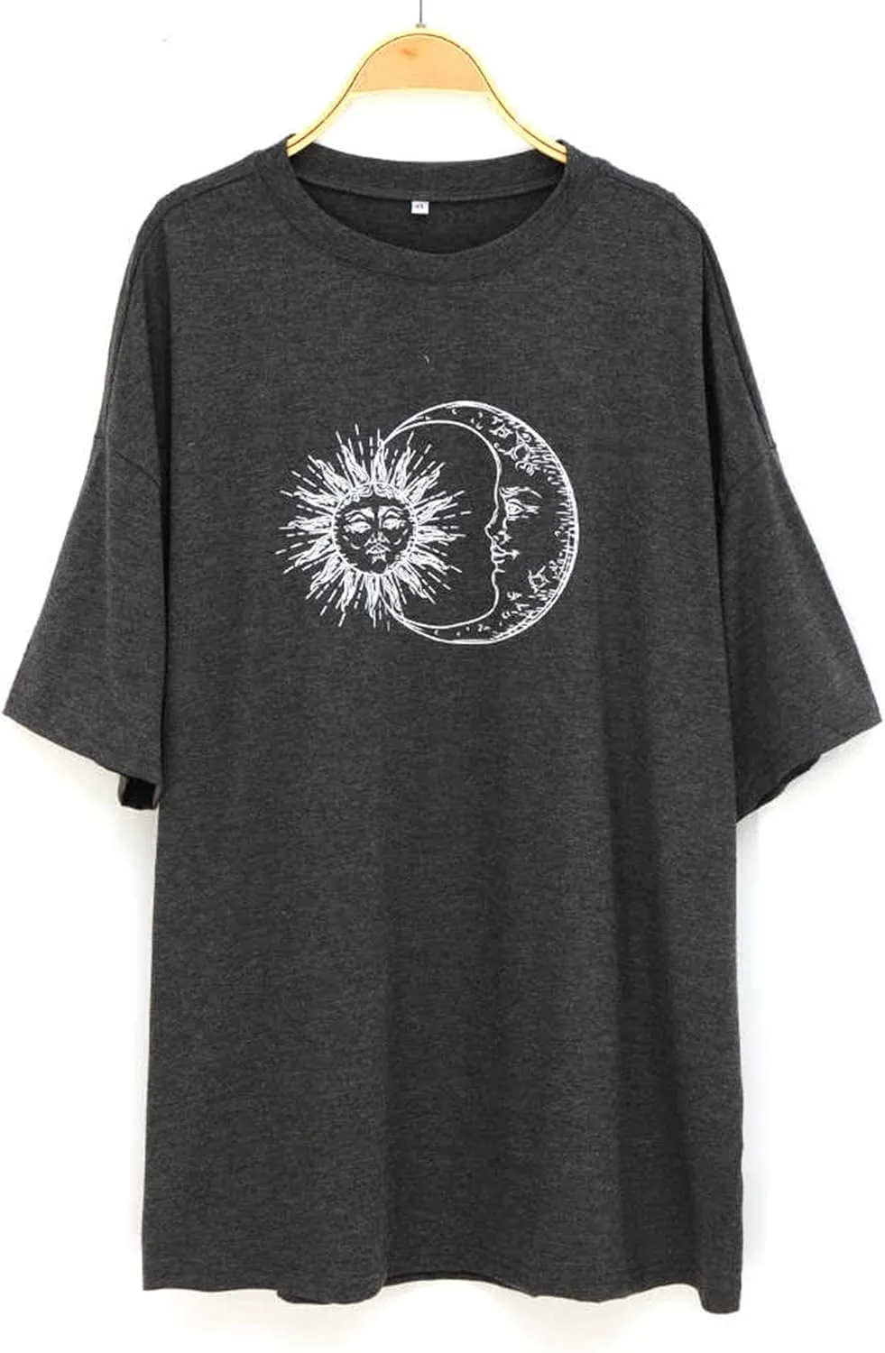 Remidoo Women's Casual Oversized T Shirt Short Sleeve Graphic Tee Letter Sun Moon Shirts