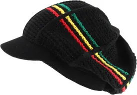 RGY Striped Knit Deep Crown 100% Cotton Rasta Beanie Visor