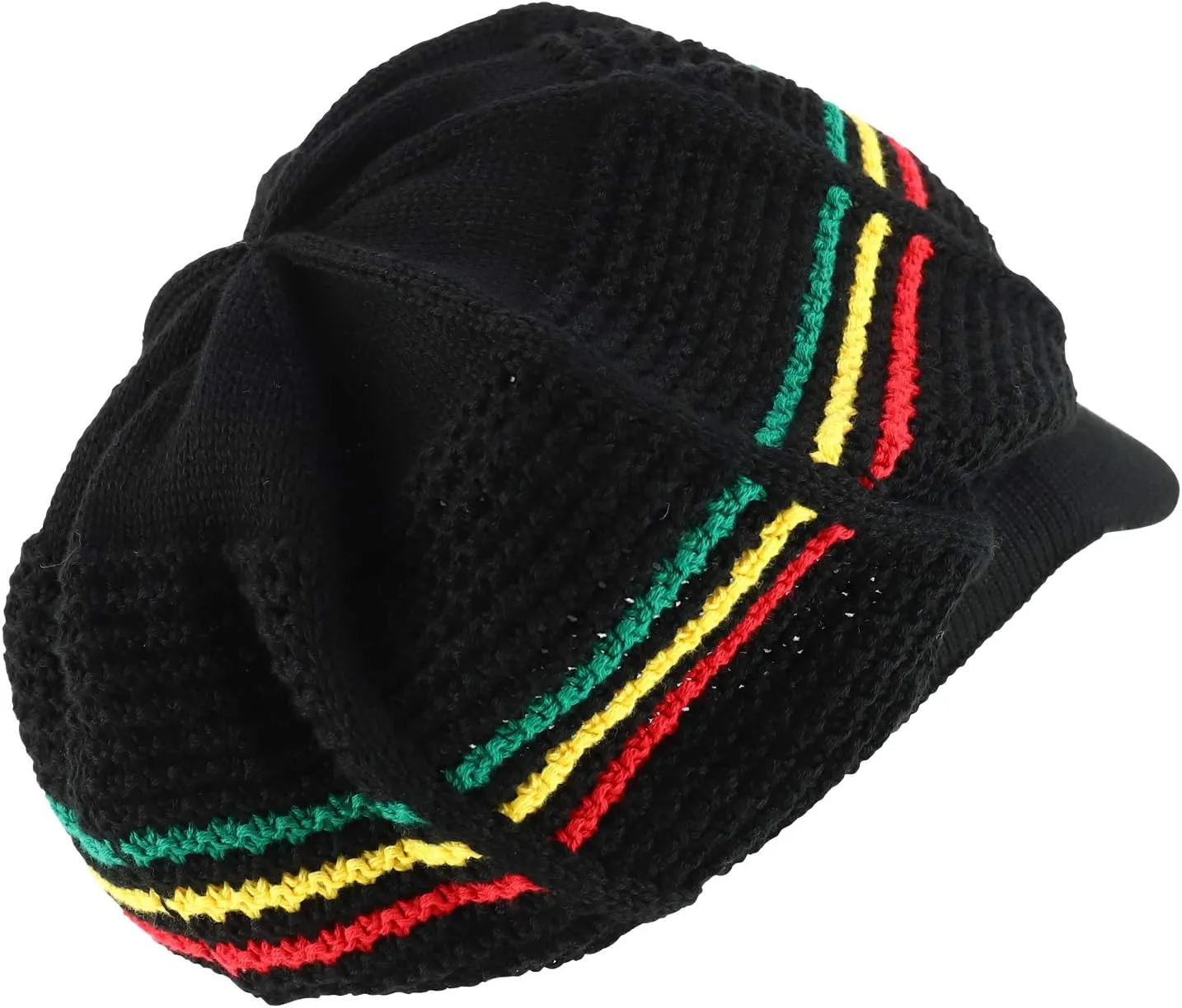 RGY Striped Knit Deep Crown 100% Cotton Rasta Beanie Visor