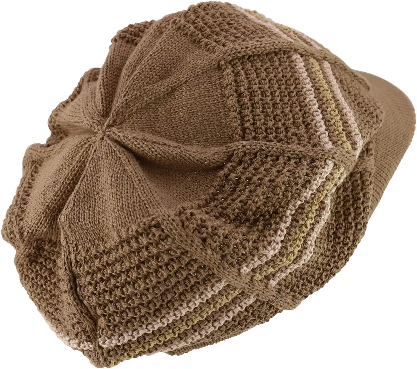 RGY Striped Knit Deep Crown 100% Cotton Rasta Beanie Visor