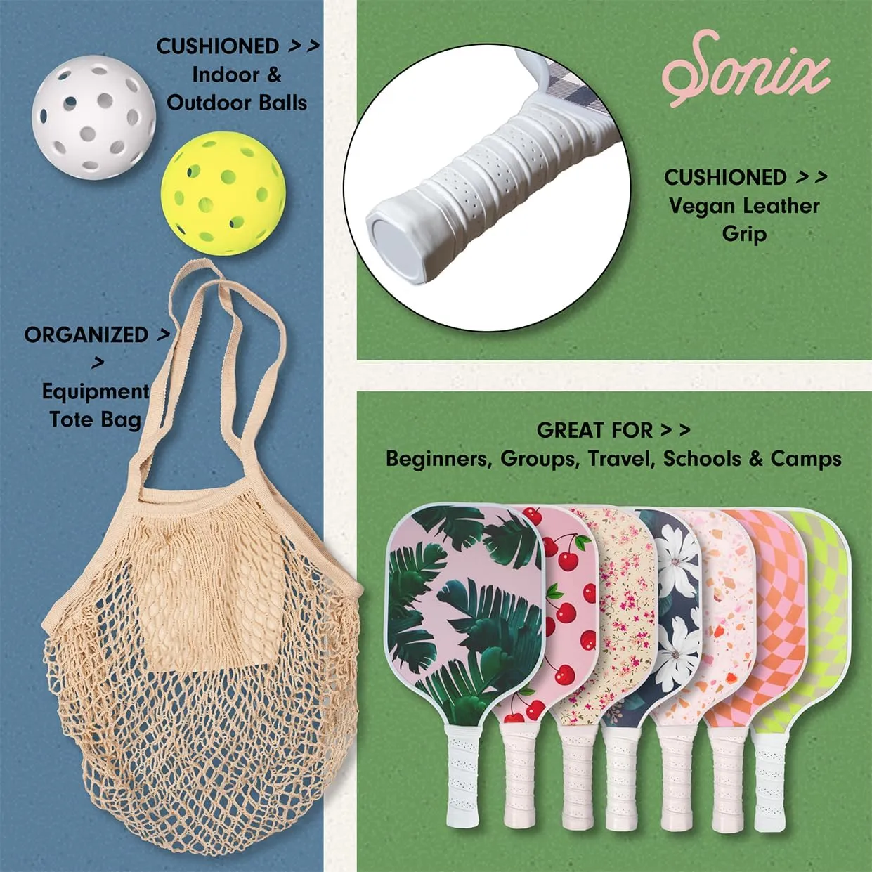 Sonix | USAPA Approved | Pickleball Paddles Set of 2 | Fiberglass Surface Pickleball Set with 2 Rackets, 4 Balls, & Bag