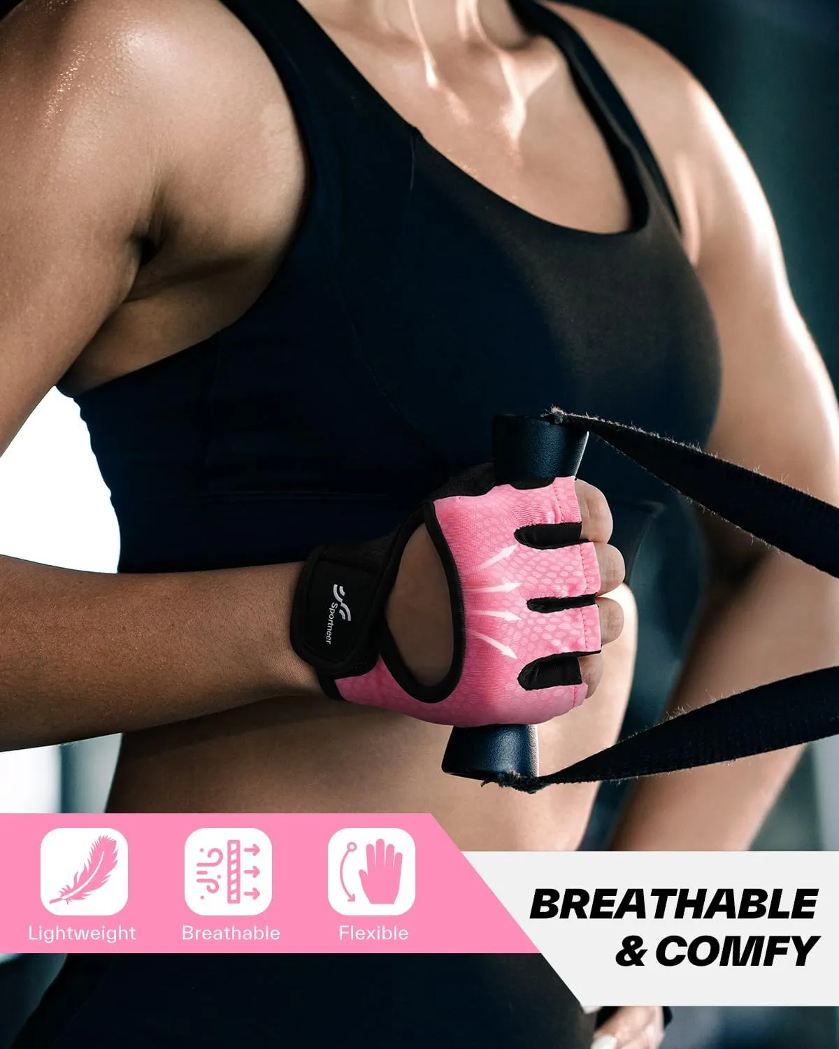 Sportneer Workout Gloves for Men & Women, Full Palm Protection Breathable Exercise Gloves w/Curved Open Back, Lightweight Fitness Gloves for Pull Up, Dumbbells, Cycling, Rowing