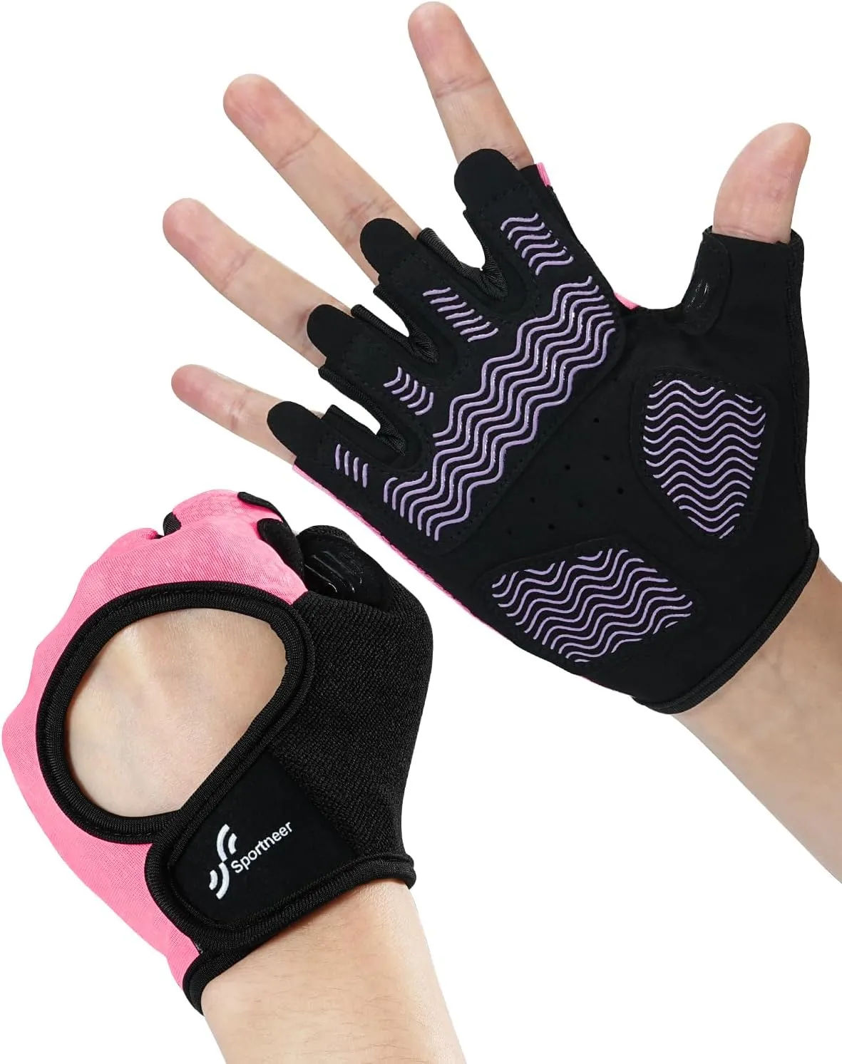 Sportneer Workout Gloves for Men & Women, Full Palm Protection Breathable Exercise Gloves w/Curved Open Back, Lightweight Fitness Gloves for Pull Up, Dumbbells, Cycling, Rowing
