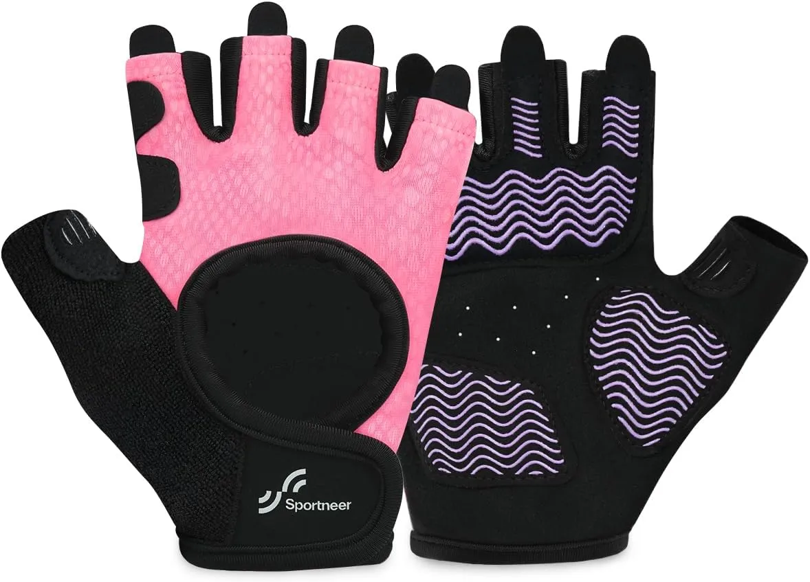 Sportneer Workout Gloves for Men & Women, Full Palm Protection Breathable Exercise Gloves w/Curved Open Back, Lightweight Fitness Gloves for Pull Up, Dumbbells, Cycling, Rowing