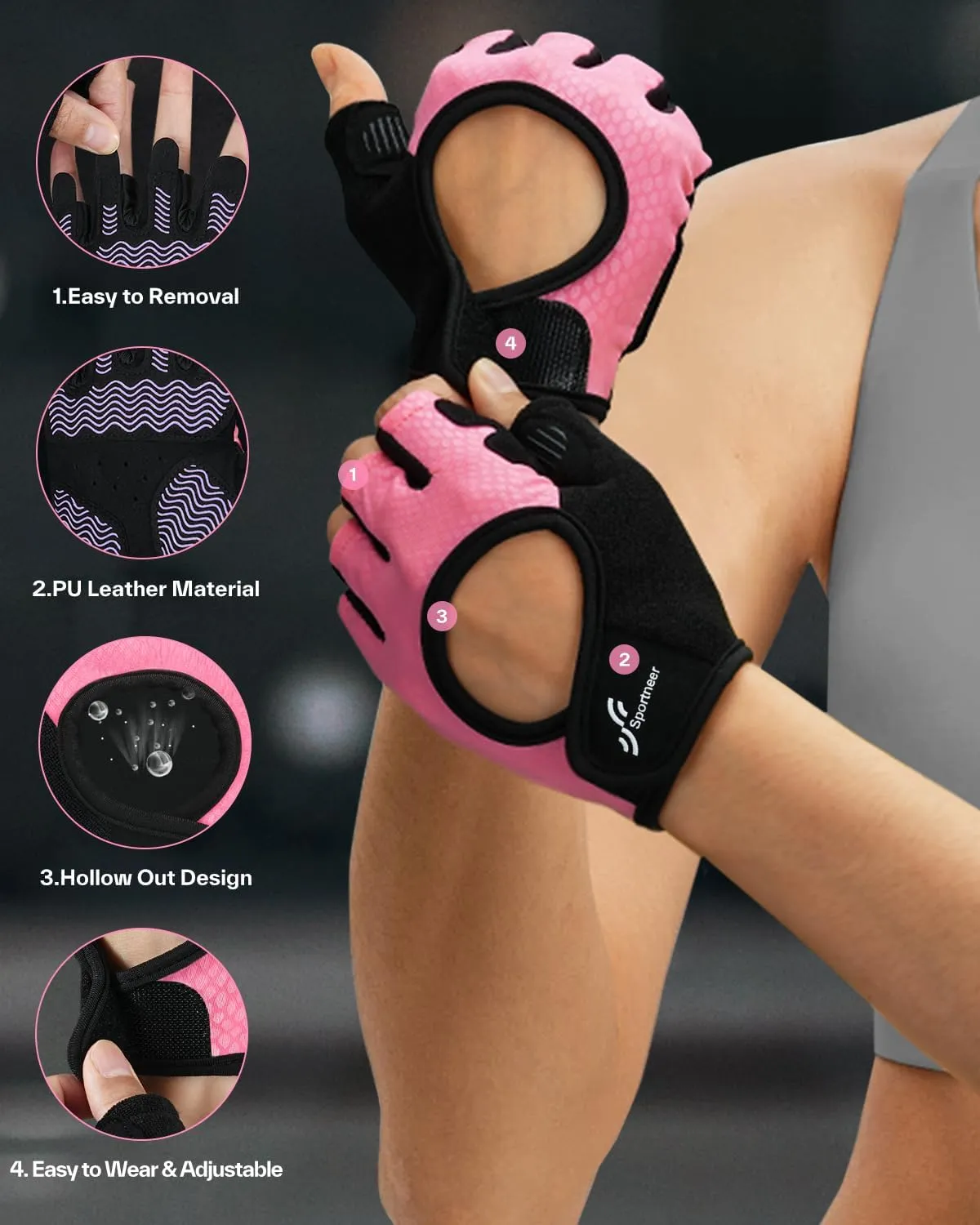 Sportneer Workout Gloves for Men & Women, Full Palm Protection Breathable Exercise Gloves w/Curved Open Back, Lightweight Fitness Gloves for Pull Up, Dumbbells, Cycling, Rowing