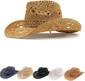 Straw Cowboy Hat Cowgirl Straw Hats Shapeable Wide Brim Staw Beach Sun Hat