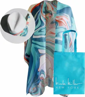 Straw Sun Hats Kimono Beach Cover Ups for Women and Travel Tote Matching for Packable Foldable