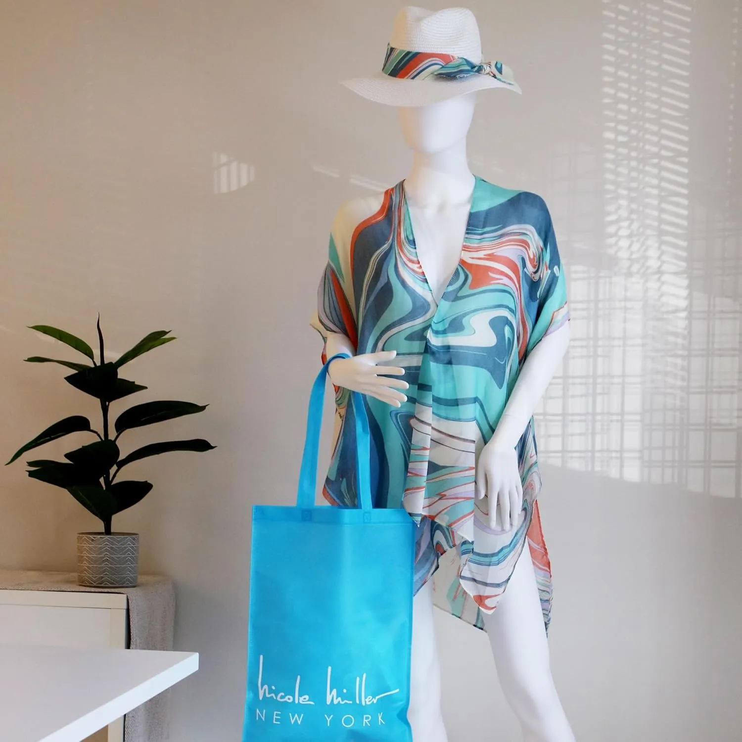 Straw Sun Hats Kimono Beach Cover Ups for Women and Travel Tote Matching for Packable Foldable
