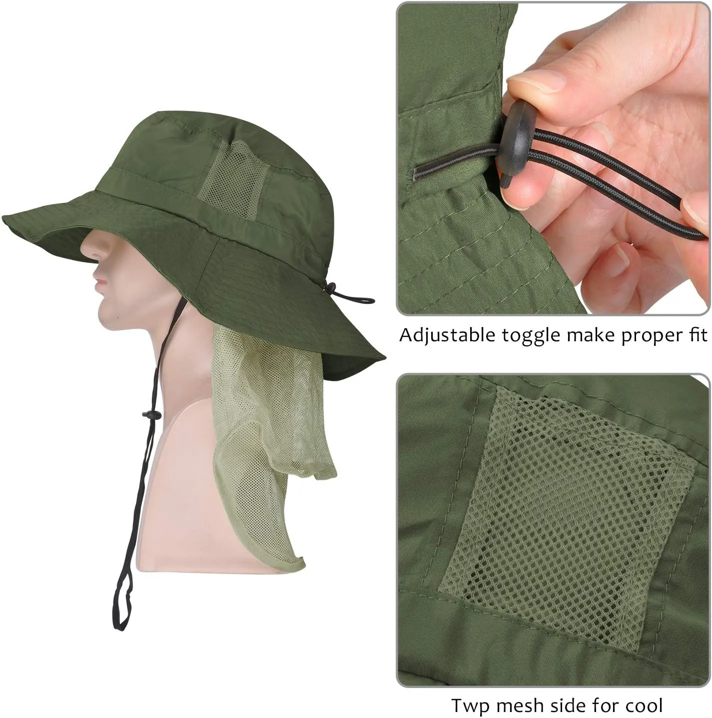 Tirrinia Neck Flap Sun Hat with Wide Brim,UPF 50  Hiking Safari Fishing Caps for Men Women, Ideal for Outdoor