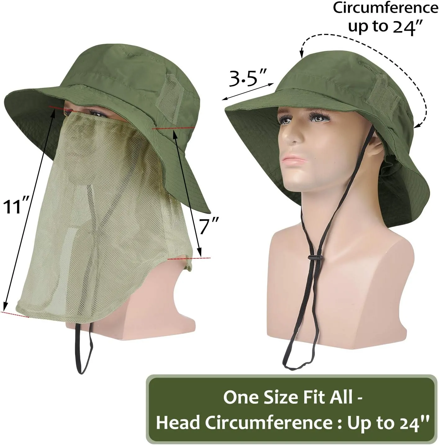 Tirrinia Neck Flap Sun Hat with Wide Brim,UPF 50  Hiking Safari Fishing Caps for Men Women, Ideal for Outdoor