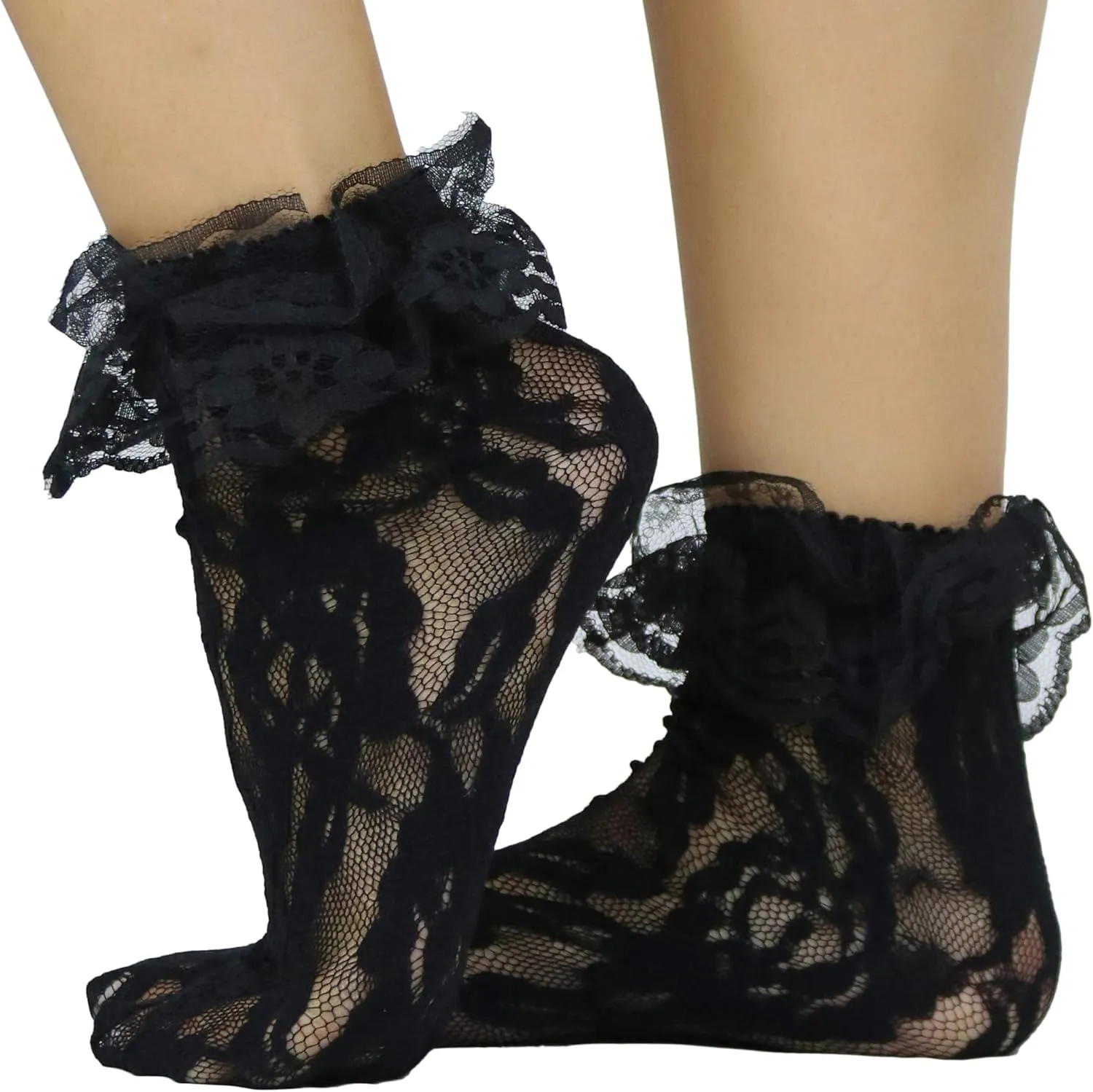 ToBeInStyle Women's Elegant Lace Anklet with Ruffle Cuff