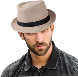 Top Hat, Fedora Hats for Men, Breathable Sun Hat with Short Brim, Woven Style Khaki Fedora Cap for Summer, Hats for Kids (One Size)