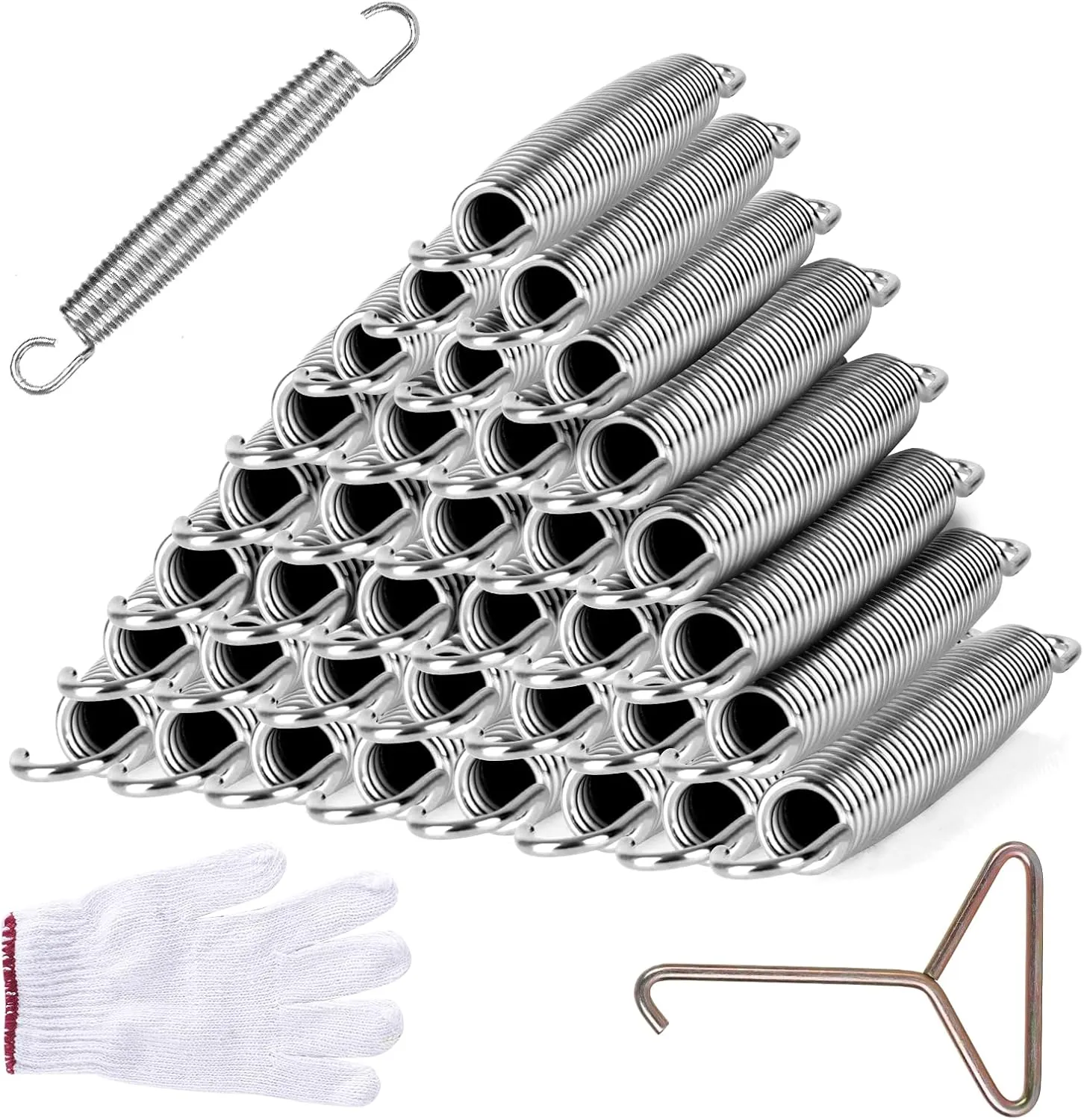Trampoline Springs Heavy Duty Stainless Steel Replacement Trampoline Replacement Parts, Weather-Resistant, Includes Tool and Gloves, Universal Trampoline Spring Tool
