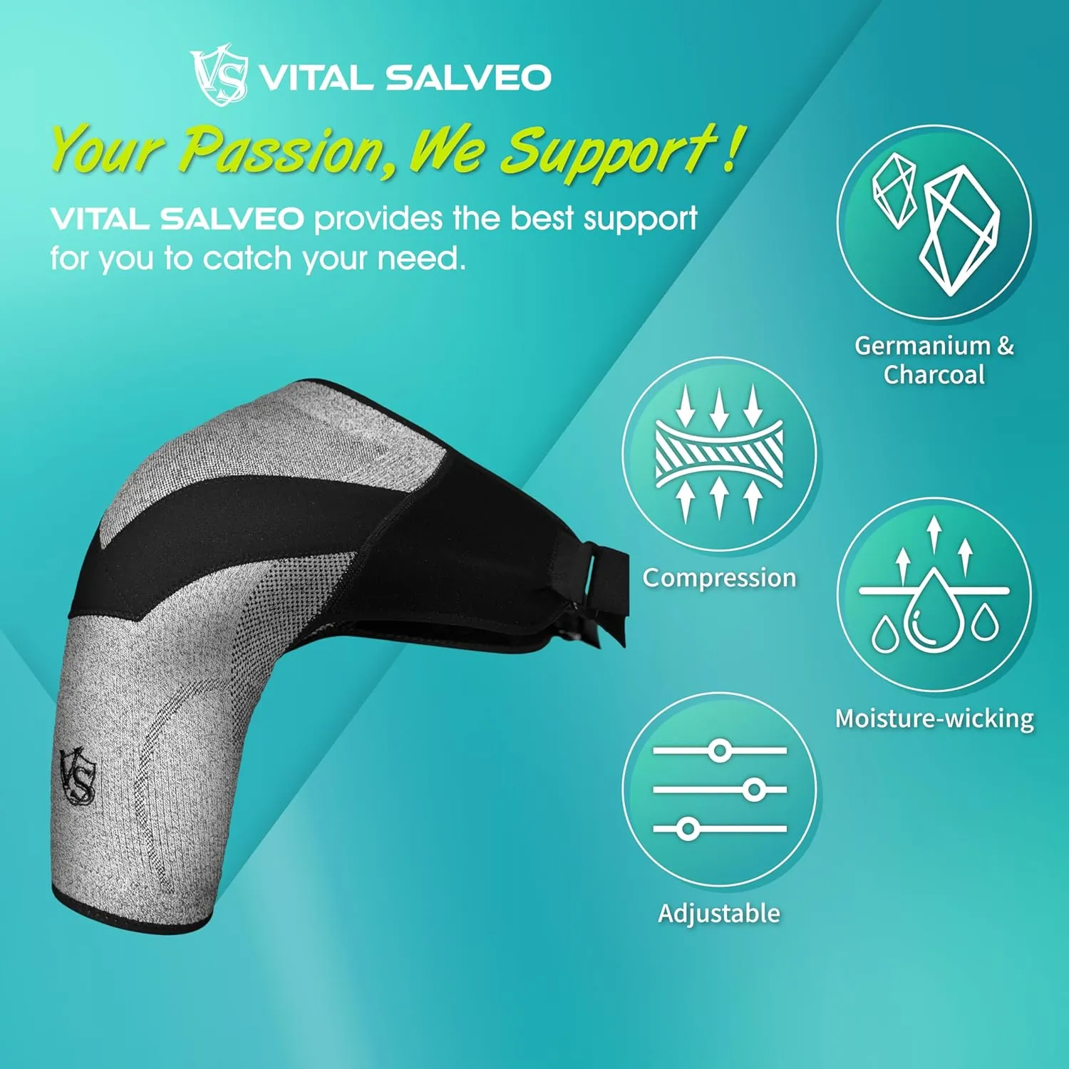 Vital Salveo Shoulder Brace Compression Sleeve Wrap with Support and Stability Breathable for Shoulder Pain Dislocated Rotator Cuff Tendinitis (1PC)