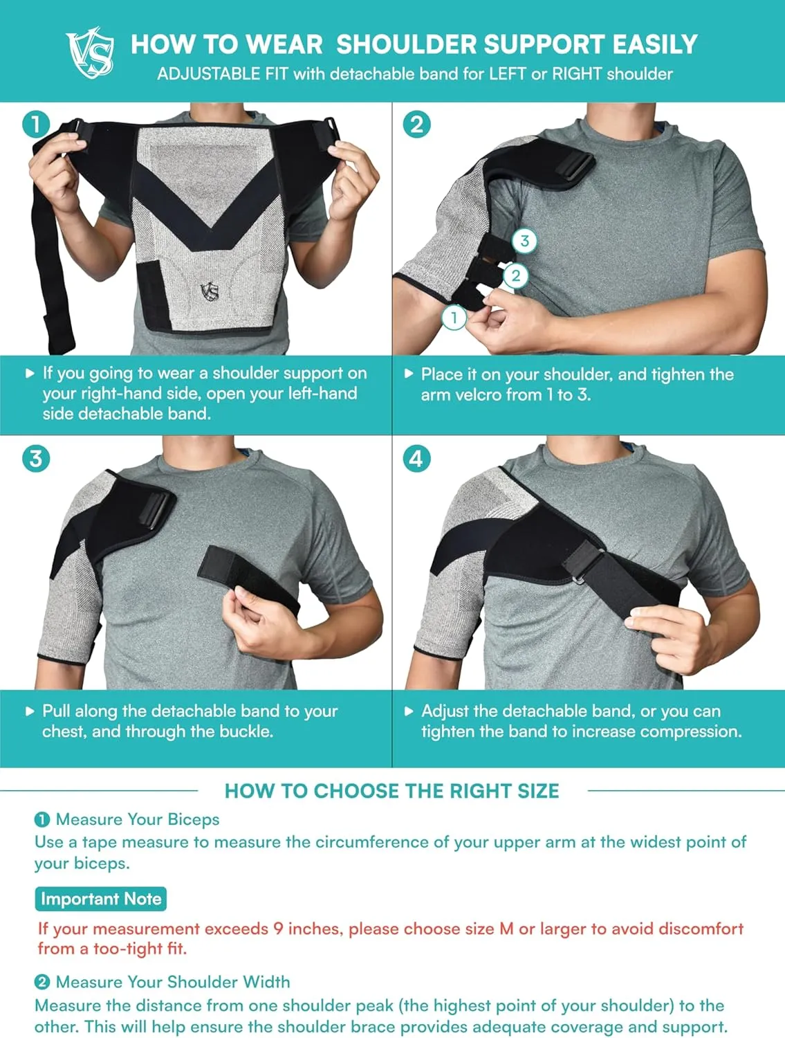 Vital Salveo Shoulder Brace Compression Sleeve Wrap with Support and Stability Breathable for Shoulder Pain Dislocated Rotator Cuff Tendinitis (1PC)