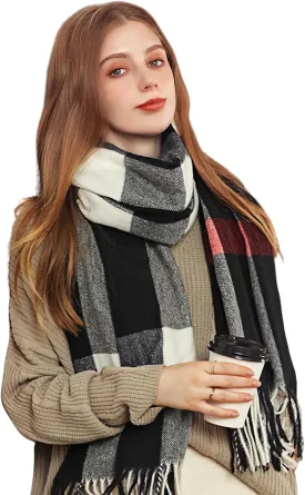 Wander Agio Women's Fashion Scarves Long Cashmere Like Shawl Winter Warm Knit Large Tassel Plaid Scarf