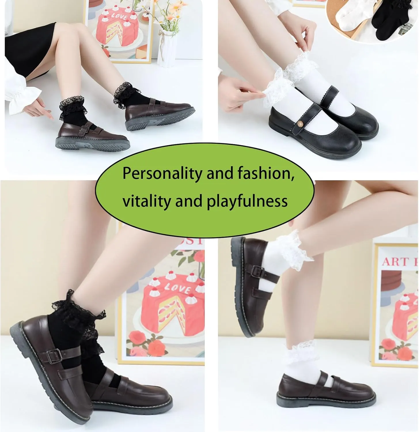 Women Lace Ruffle Frilly Socks, Anklet Socks Cup Lace Socks