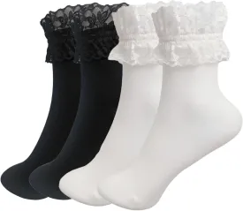 Women Lace Ruffle Frilly Socks, Anklet Socks Cup Lace Socks