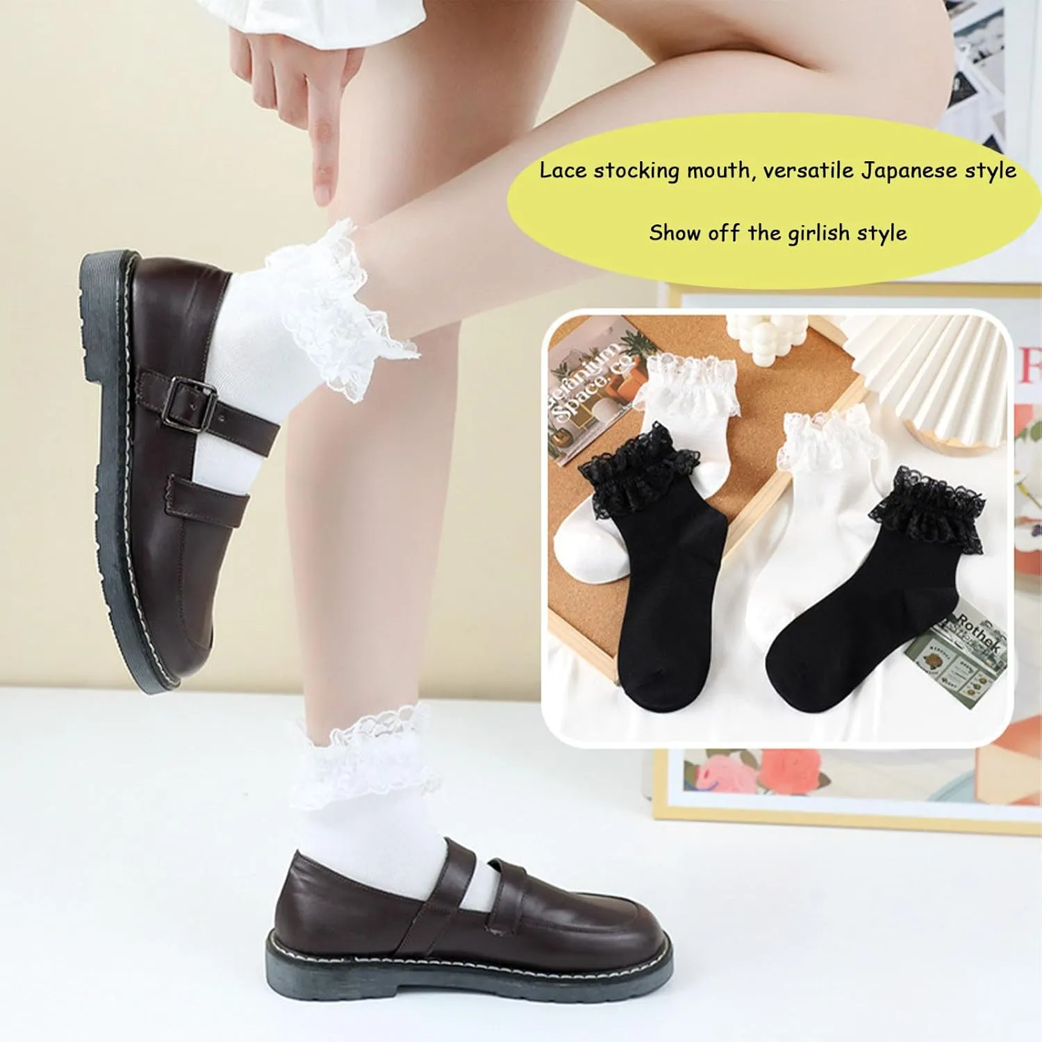 Women Lace Ruffle Frilly Socks, Anklet Socks Cup Lace Socks