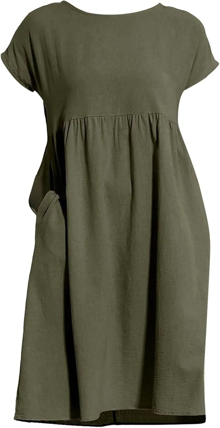 Women's Summer Dresses 2025 Beach Casual Deep V Neck Loose Short Sleeve Mini Sundress with Pockets