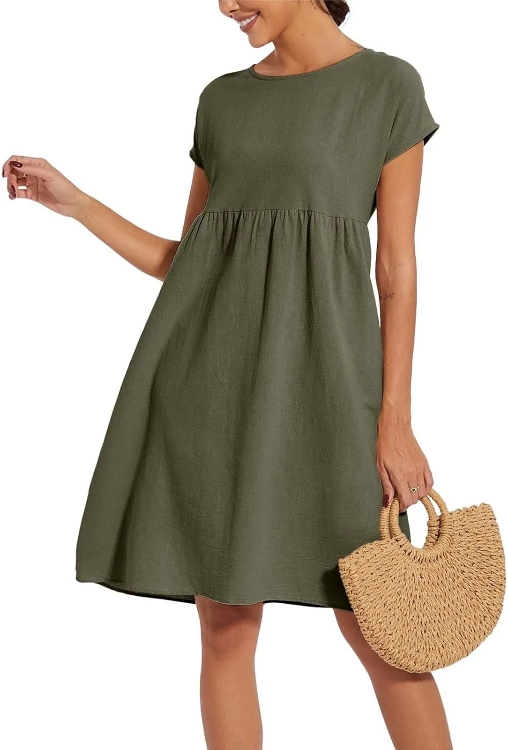Women's Summer Dresses 2025 Beach Casual Deep V Neck Loose Short Sleeve Mini Sundress with Pockets