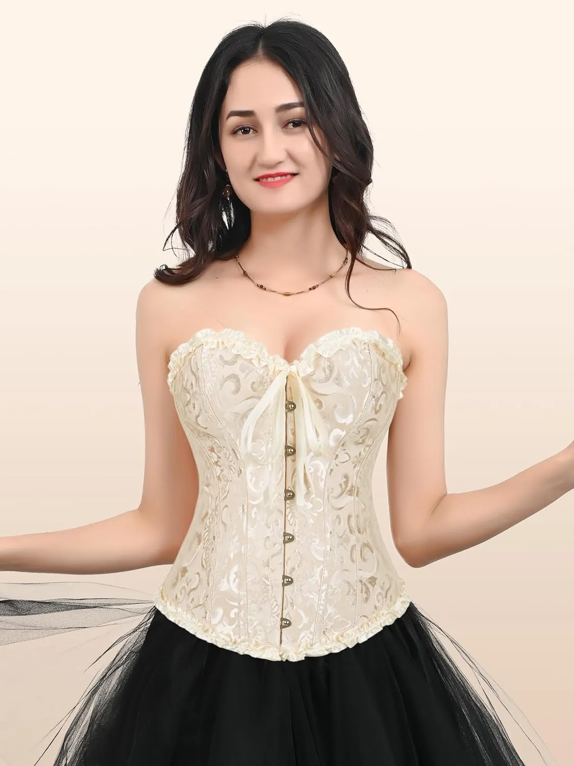 Zhitunemi Black Corset Top for Women Pirate Corsets Shapewear Steampunk Corset Overbust