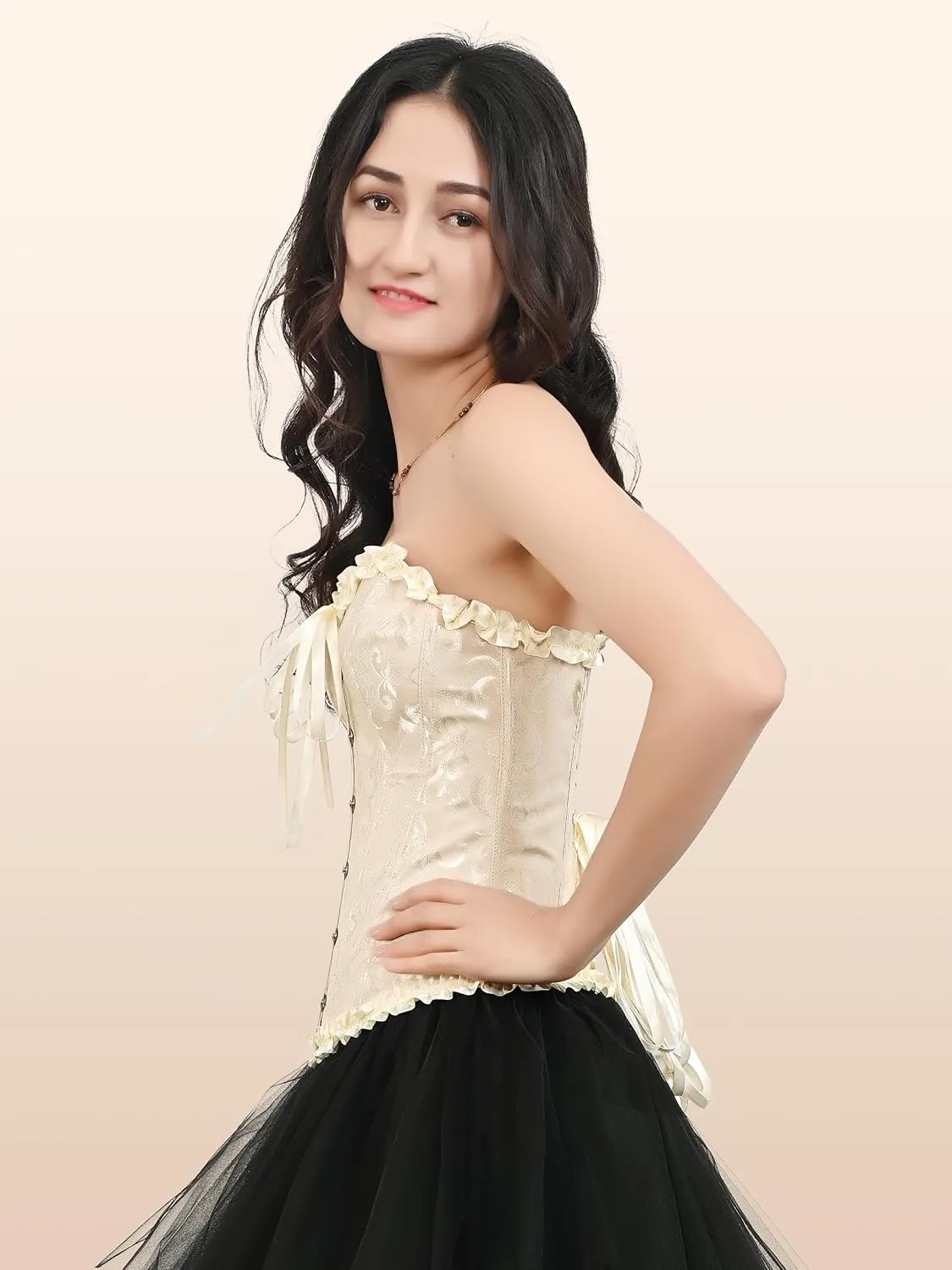 Zhitunemi Black Corset Top for Women Pirate Corsets Shapewear Steampunk Corset Overbust
